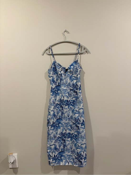 Cider Dresses & Skirts - Cider Blue and White Palm-Print Spaghetti Strap Mini Dress